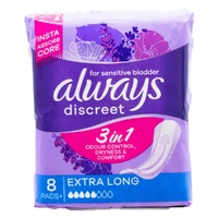 Always Discreet Pads for Sensitive Bladder 5D Extra Long 3 in 1 Pack of 8's