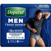 Depend Men Night Defence Underwear Overnight 10D Large (77-136kg) Pack of 8