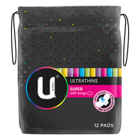 U by Kotex Ultrathin Super Pads with Wings Pack of 12