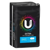 U by Kotex Extra Regular Pads with Wings Pack of 16