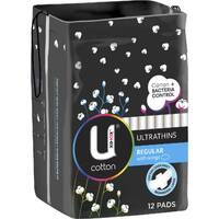 U By Kotex Cotton Ultrathin Pads Regular With Wings Pack of 12's