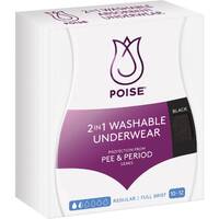 Poise 2-in-1 Period And Incontinence Underwear Black Size 10-12 