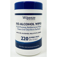 Wipeeze Alcohol Antibacterial Wipes Jumbo Pack 20x13.5cm Tub of 220's