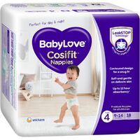 Babylove Cosifit Nappies Size 4 Toddler (9-14kg) Pack of 18's