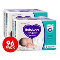 Baby Love Nappies Size 1 Newborn Up To 5kg  (2 x 48) 96's