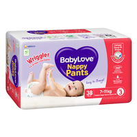 Baby Love Nappy Pants Size 3 Wriggler 7 - 11KG (2 x 38) 76's