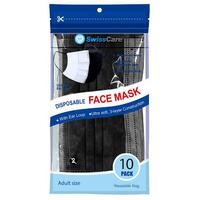 SwissCare Disposable Face Mask With Earloop Black Pack of 10