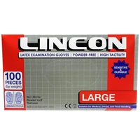 Gloves Lincon Large Latex Powder Free 100's