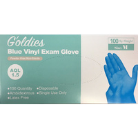 Goldies Blue Vinyl Powder Free Gloves Medium (10 x 100) 1000's