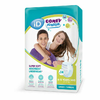 iD Comfy Junior Absorbent Pants 8-15 Years 24-47kg waist 55-75cm Unisex Pack of 14's