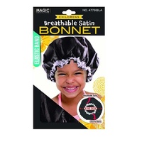Magic Collection Children's Breathable Satin Bonnet Black – Elastic Band
