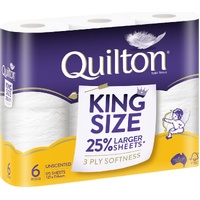 Quilton King Size 3 Ply Toilet Paper Unscented 175 Sheets 121 x 114mm Pack of 6