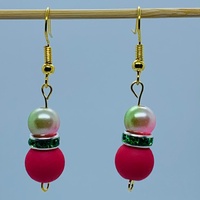 RaYisa Jewels Matte Pink & Two Tone Pink/Green Dangle Earring