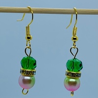 RaYisa Jewels Green Crystal & Two Toned Pink Pearl Dangle Earring