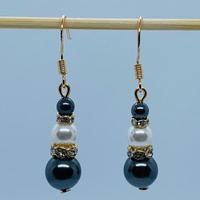 RaYisa Jewels Black & White Crystal Pearl Dangle Earring