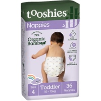 Tooshies Organic Bamboo Nappies Size 4 Toddler 10-15kg Pack of 36