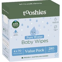 Tooshies Pure Water Baby Wipes Value Pack (4x70) Carton of 280
