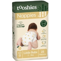 Tooshies Organic Bamboo Nappies Size 0 Little Bubs 2-4kg Pack of 25