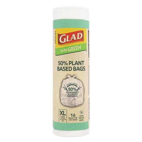 Glad Kitchen Tidy Bags Wave Top XL 50L (73x66cm) 50% Plant-Based Pack of 16