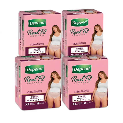 Depend Real-Fit Super Underwear X-Large (122-162cm) (91-136kg) (4 x 8's ) Carton of 32's