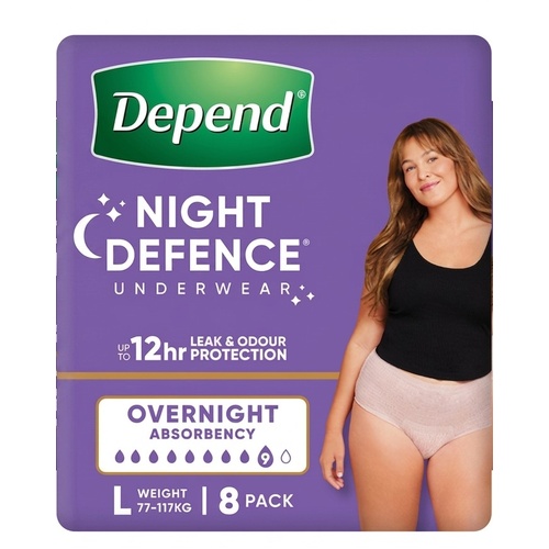 Depend Real Fit Night Defence Underwear Heavy Absorbency 9D Large (77-117kg) Pack of 8
