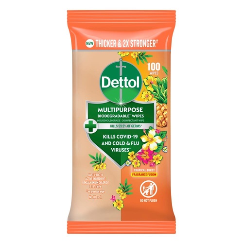 Dettol Multipurpose Cleaning Wipes Tropical Burst Thicker & 2x Stronger Pack of 100