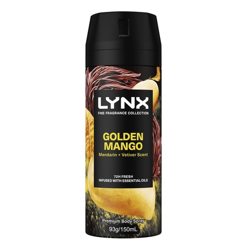 Lynx Body Spray Premium Fine Fragrance Collection Golden Mango Mandarin and Vetiver 150mL