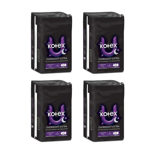 U by Kotex Overnight Extra Pads Long & Wide with Wings (4x8) Carton of 32