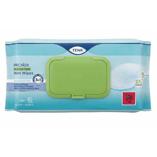 TENA ProSkin Plastic Free Wet Wipes XL Size 30×20cm Pack of 80
