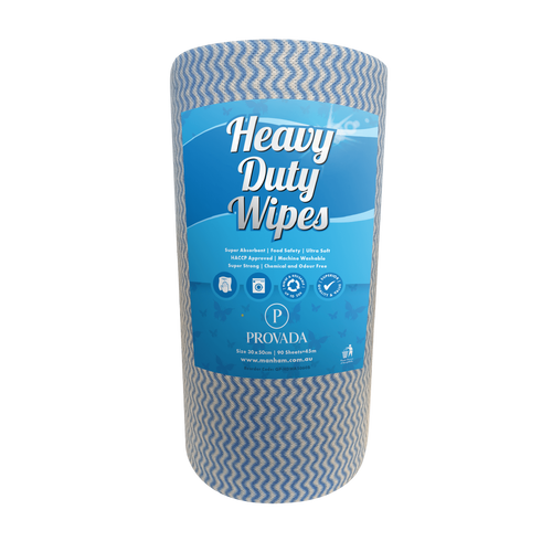 Provada Heavy Duty Wipes 30cm x 50cm 45m 90 Sheets Blue