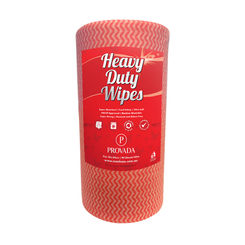 Provada Heavy Duty Wipes 30cm x 50cm 45m 90 Sheets Red