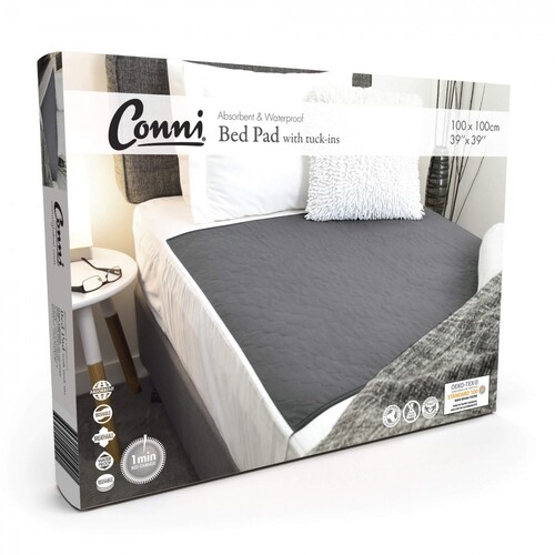 Conni Reusable Bed Pad with Tuck-ins - Charcoal 100 x 100cm