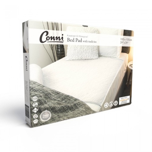 Conni Reusable Bed Pad with Tuck-Ins White 100cm x 100cm