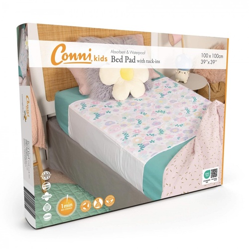 Conni Kids Reusable Bed Pad with Tuck-Ins Flower Print 100cm x 100cm