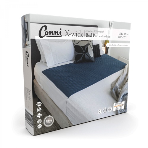 Conni X-wide Reusable Bed Pad with Tuck-ins Teal Blue 153 x 85cm
