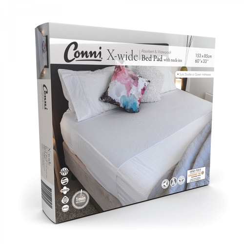 Conni X-wide Reusable Bed Pad with Tuck-ins White 153 x 85cm