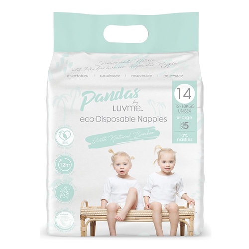 Pandas by Luv Me Extra Large Nappies 12-18kg 4 Packs of 14 (56 Nappies)