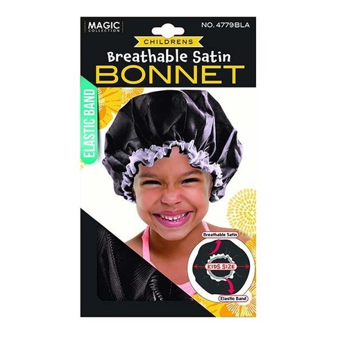Magic Collection Children's Breathable Satin Bonnet Black – Elastic Band