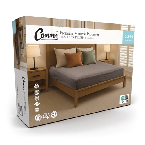 Conni Premium Waterproof Mattress Protector - with Micro-Plush Technology Queen (153 x 203 x  40cm) - Charcoal
