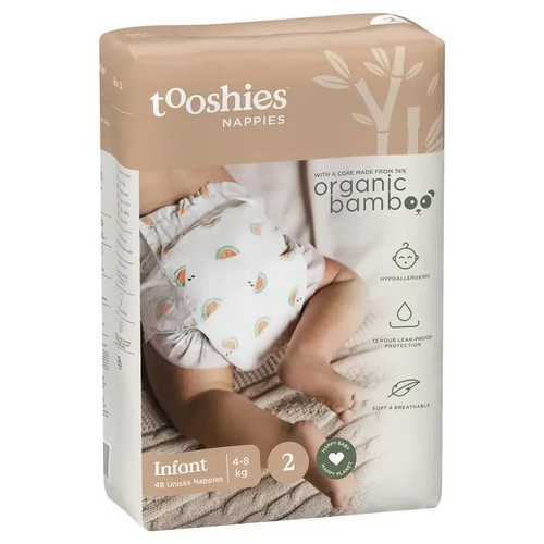 Tooshies Organic Bamboo Nappies Size 2 Infant 4–8kg Pack of 48