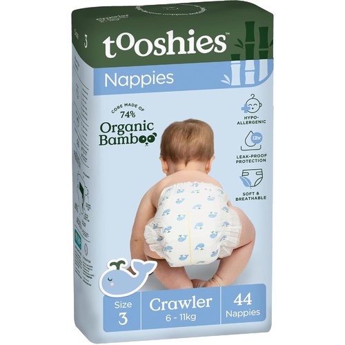 Tooshies Organic Bamboo Nappies Size 3 Crawler 6–11kg Pack of 44