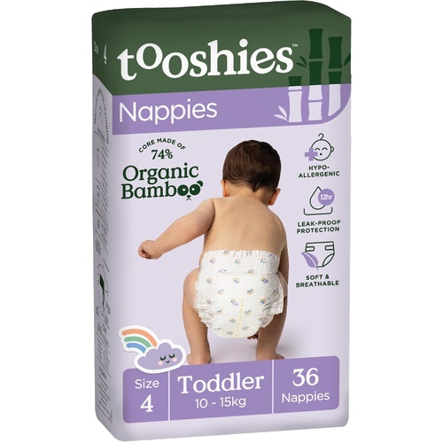 Tooshies Organic Bamboo Nappies Size 4 Toddler 10-15kg Pack of 36