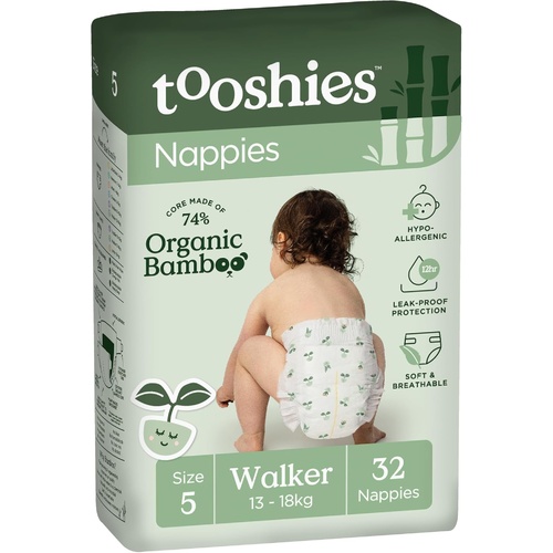 Tooshies Organic Bamboo Nappies Size 5 Walker 13–18kg Pack of 32