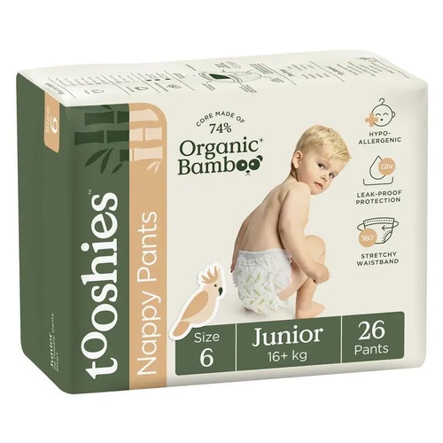 Tooshies Organic Bamboo Nappy Pants Size 6 Junior 16+kg Pack of 26