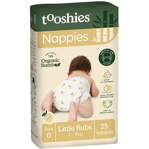 Tooshies Organic Bamboo Nappies Size 0 Little Bubs 2-4kg Pack of 25