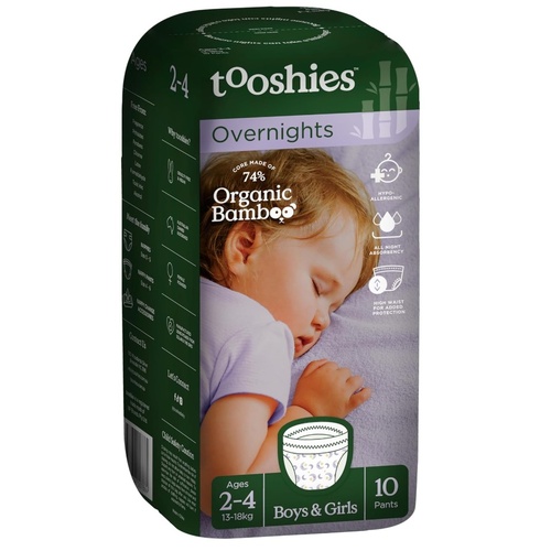 Tooshies Organic Bamboo Overnight Pants Ages 2–4 (13–18kg) Boys & Girls Pack of 10