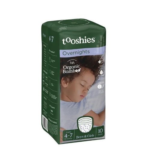 Tooshies Organic Bamboo Overnight Pants Ages 4-7 (17–30kg) Boys & Girls Pack of 10 
